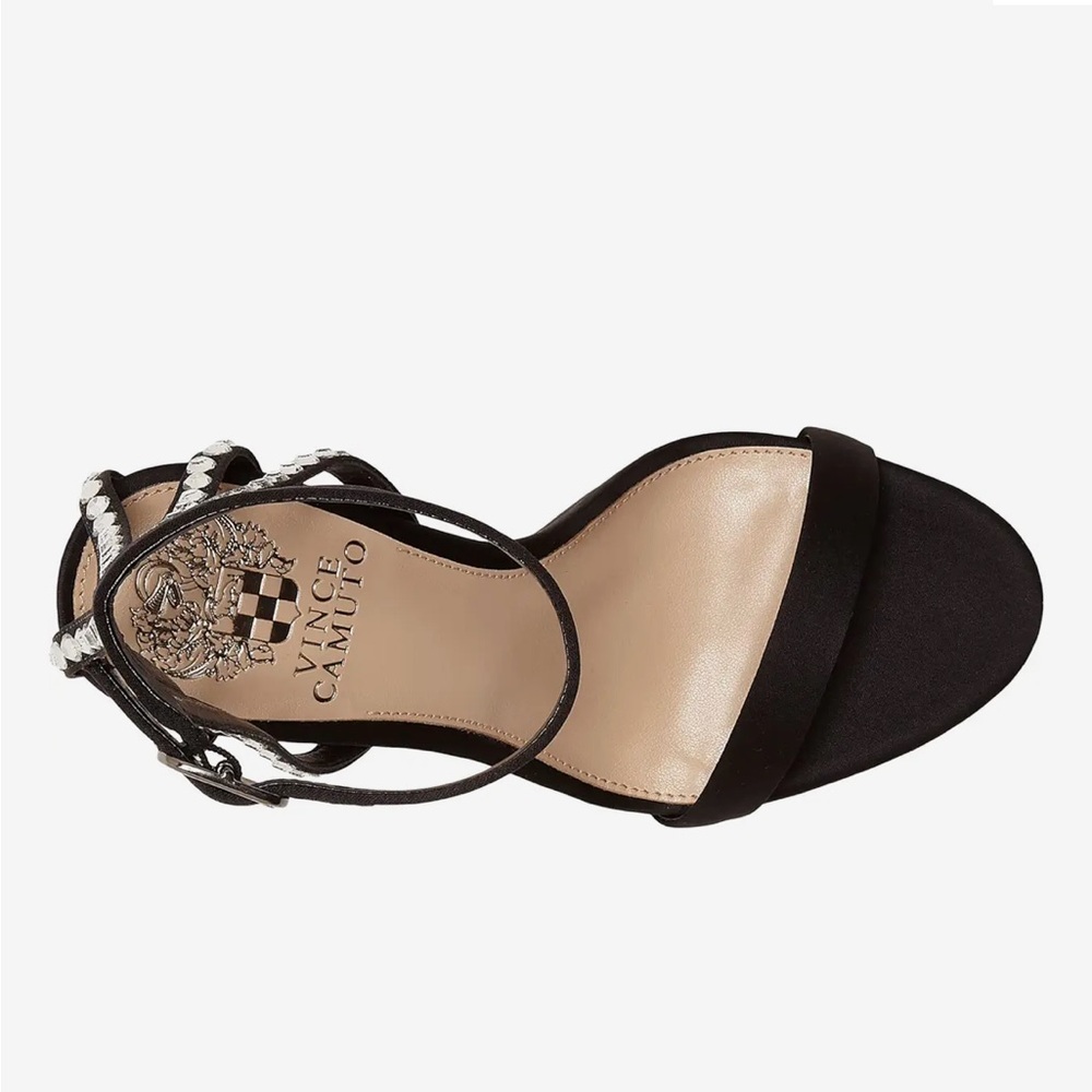 LIKE NEW VINCE CAMUTO DAPHERY RHINESTONE EMBELLISHED BLACK SATIN BRAZIL SIZE 7.5 - Picture 10 of 17